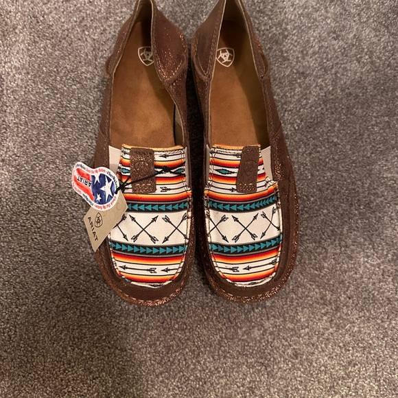 Ariat Brown Loafers with Multicolor Tribal Design - Picture 5 of 6
